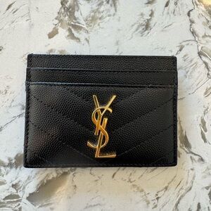 YSL Black Card Holder with Gold Logo